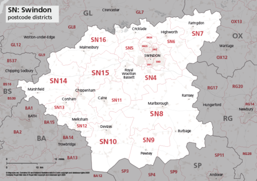 SN postcode districts map preview