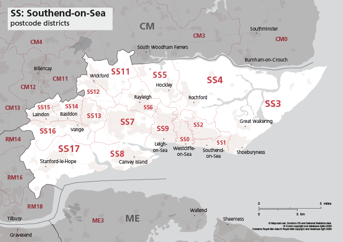 Map of SS postcode districts – Southend-on-Sea – Maproom