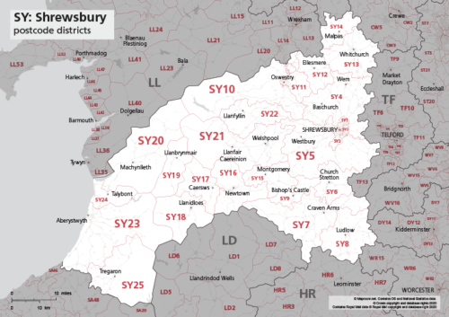 SY postcode districts map preview