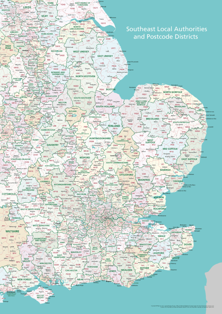 Ss9 Postcode Map Southeast-local-authorities-and-postcodes-poster-preview – Maproom