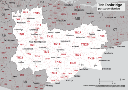 TN postcode districts map preview