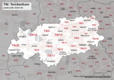 TW postcode districts map preview