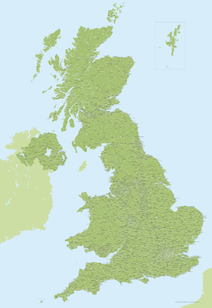 UK postcode districts with towns and roads preview 1