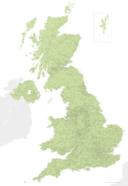 UK postcode districts with towns and roads preview 2
