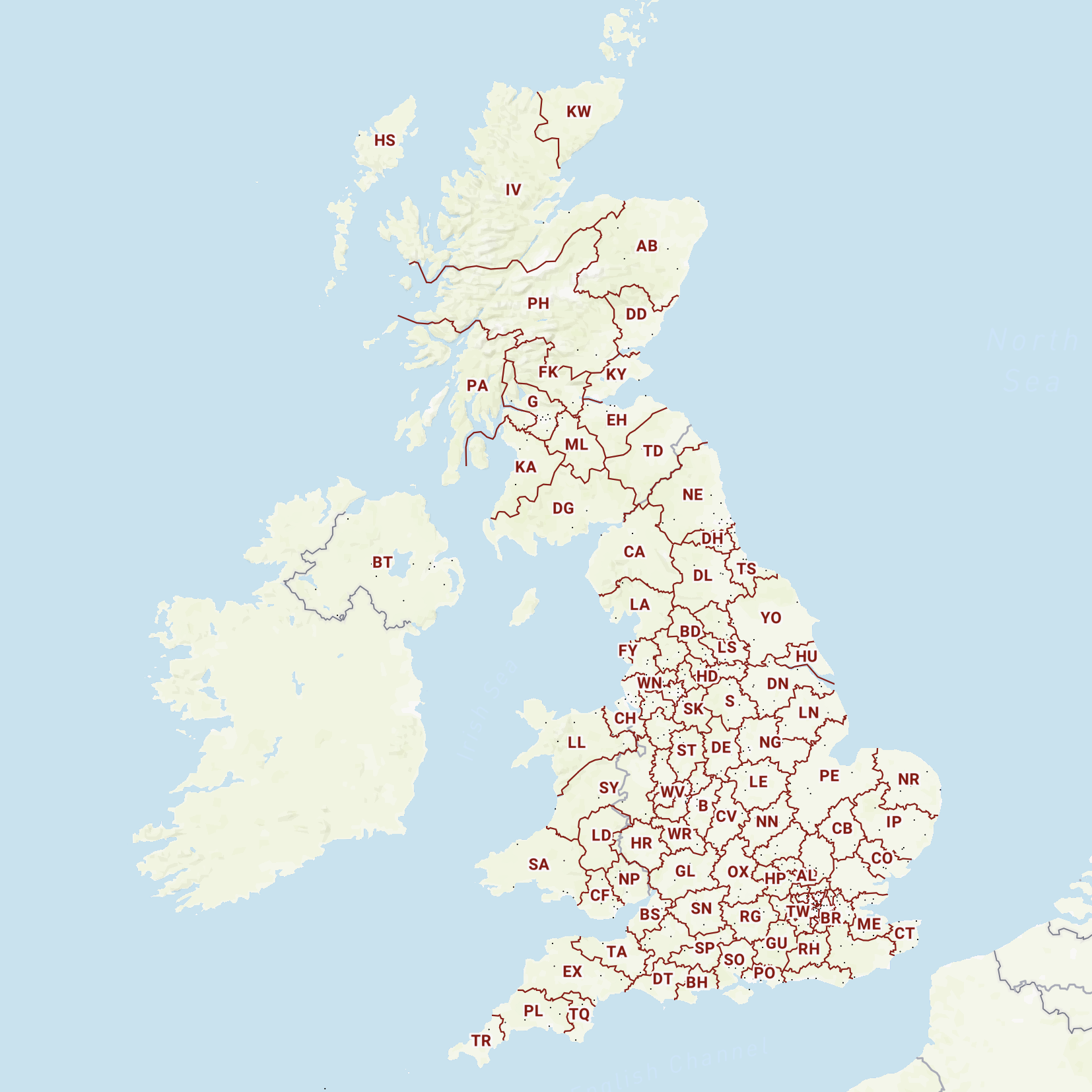 UK postcodes map supreme detail preview – Maproom