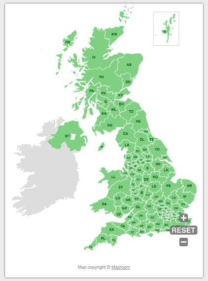 UK postcodes map - animated version for websites - Maproom