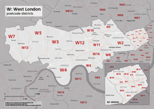 W postcode districts map preview