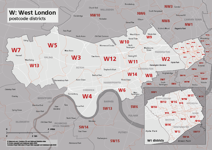 W Postcode Districts Map Preview 