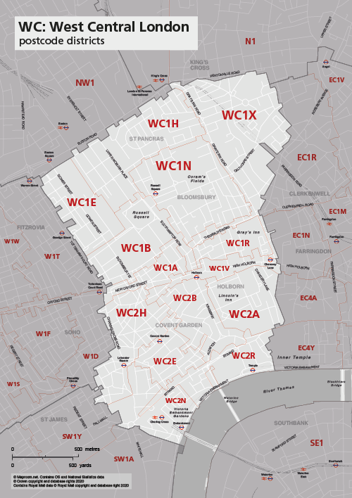WC postcode districts map preview