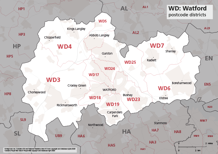 WD postcode districts map preview