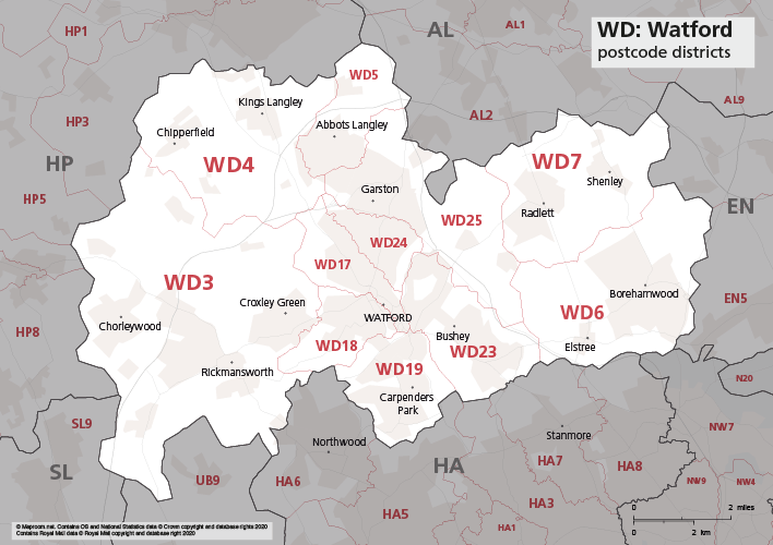 Map Of WD Postcode Districts Watford Maproom