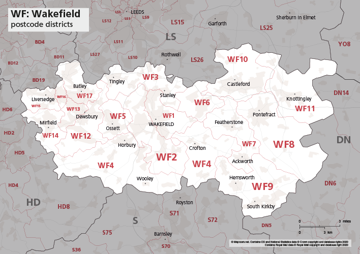 WF postcode districts map preview