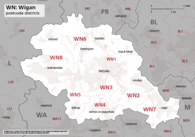 Map of WN postcode districts – Wigan – Maproom