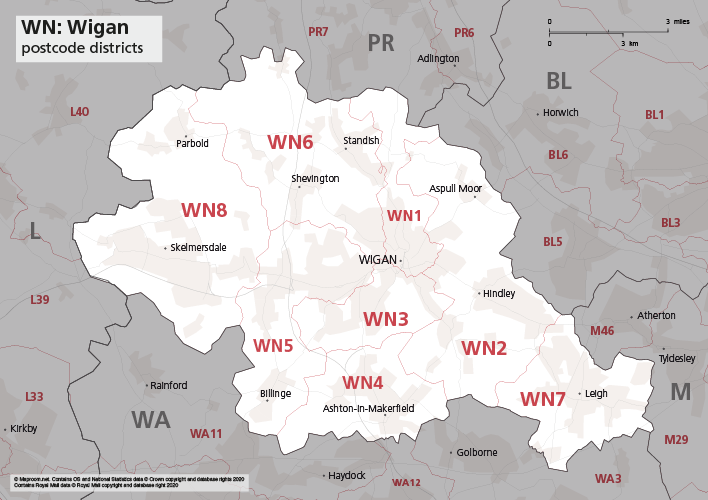 WN postcode districts map preview