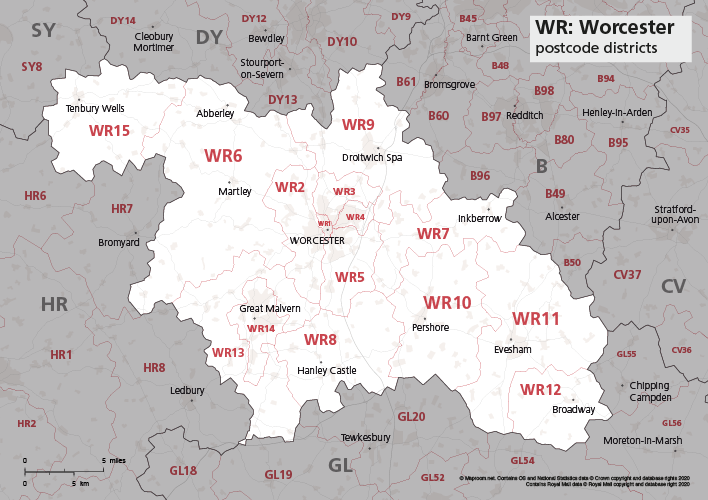 WR postcode districts map preview