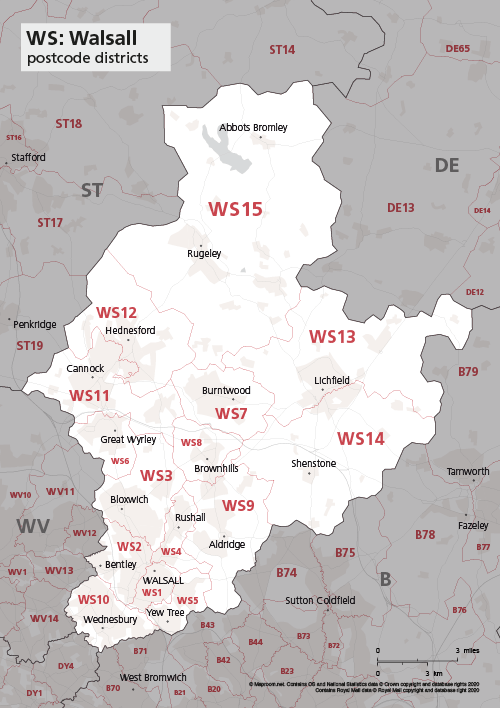 WS postcode districts map preview