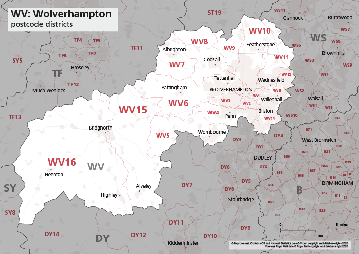 WV postcode districts map preview