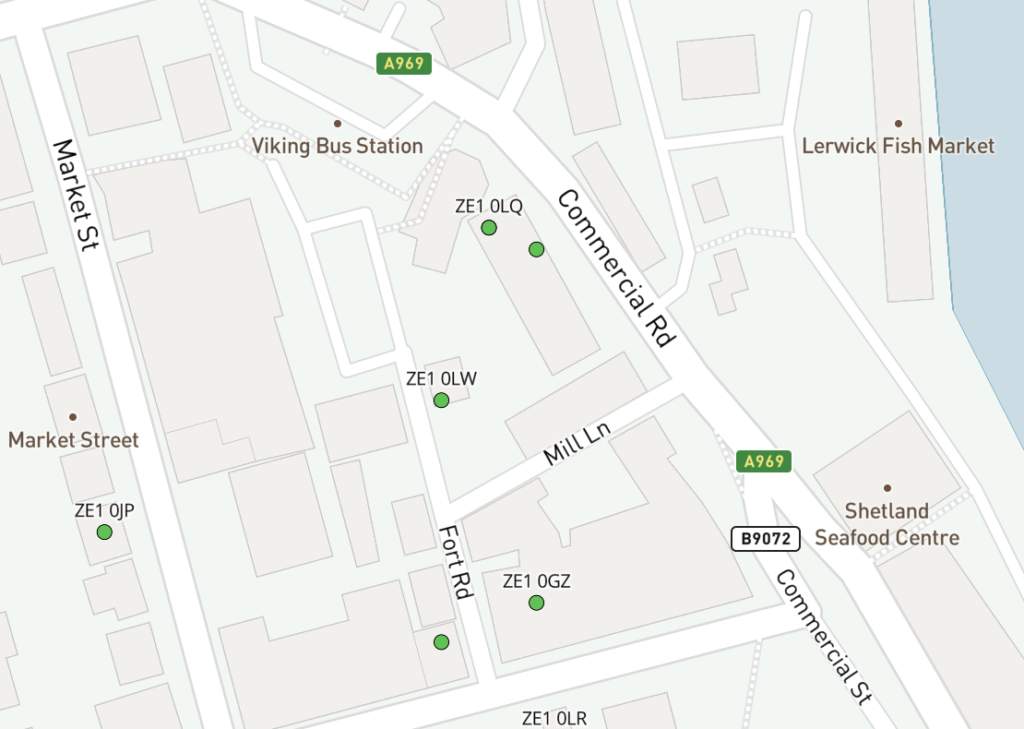 Map of ZE postcode districts – Lerwick – Maproom