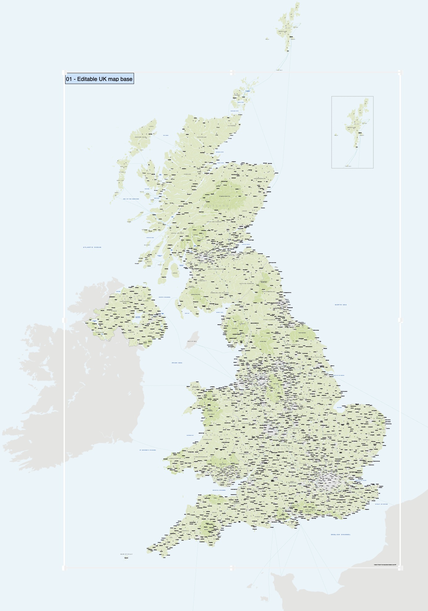 editable UK map base artboard detailed