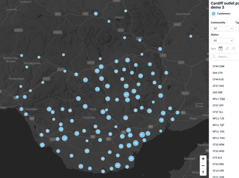 Customise Postcode Map Example of a map created with the Bulk Postcodes Plotter – Maproom
