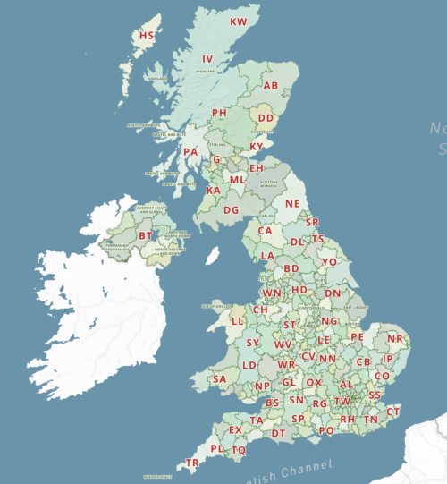 Local authorities and postcodes deep zoom online map preview