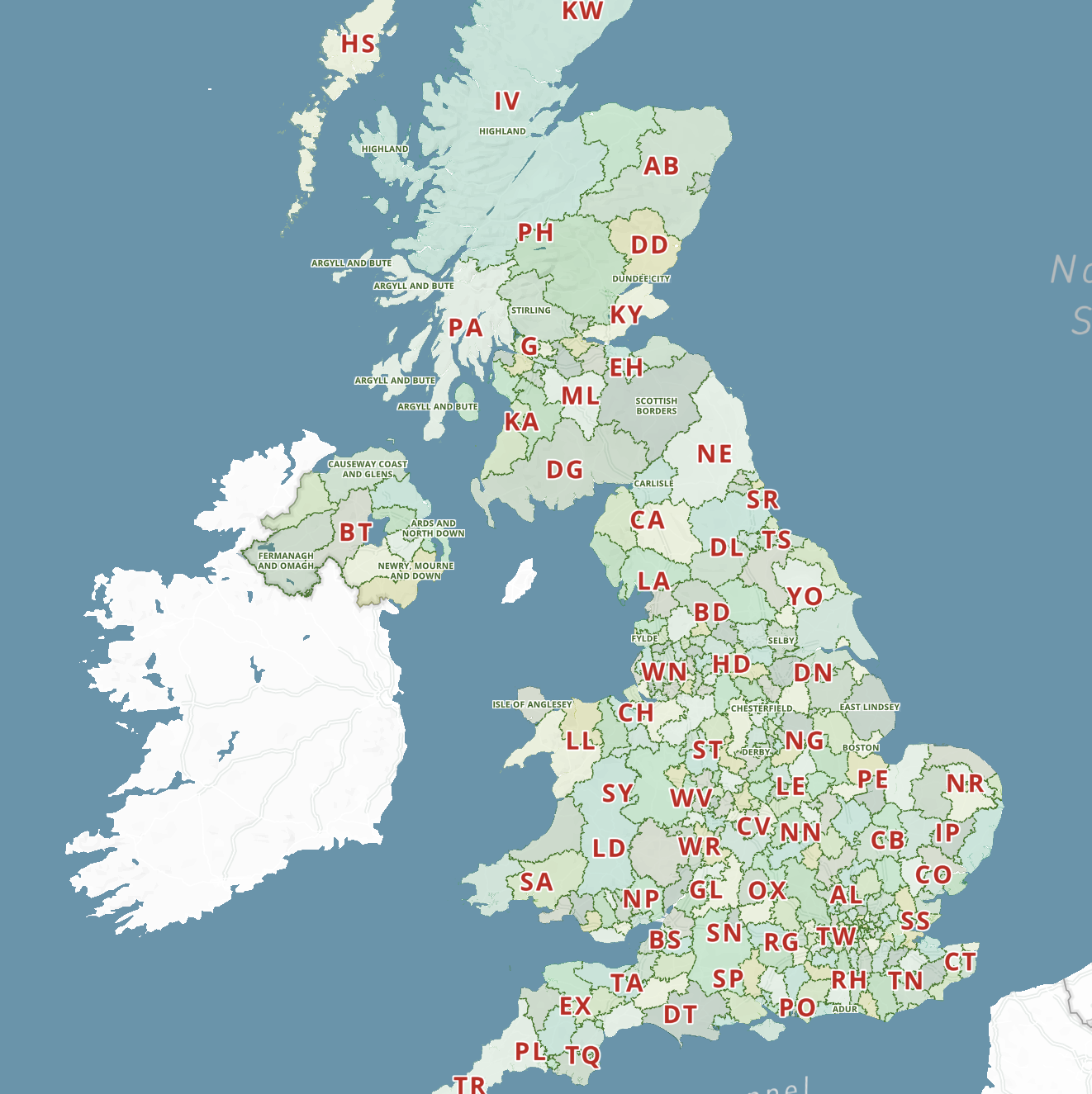 Local authorities and postcodes deep zoom online map preview