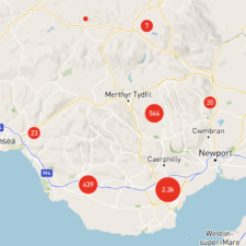 Example of a map created with the Bulk Postcodes Plotter – Maproom