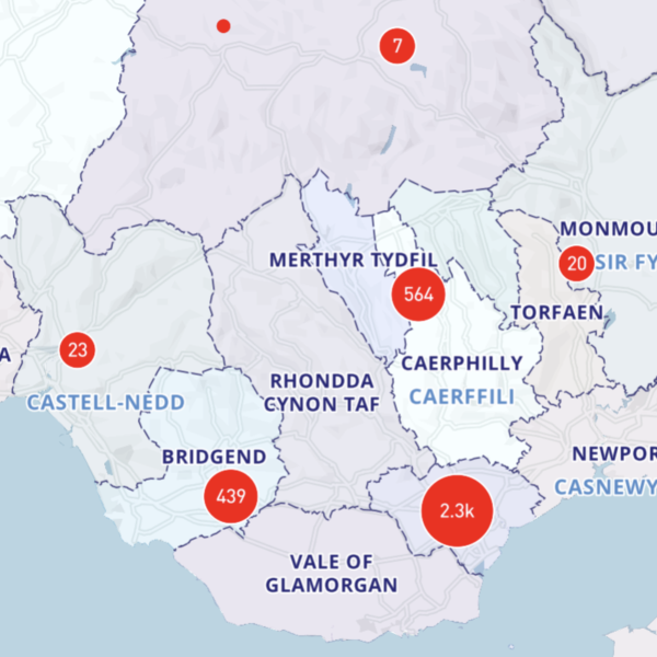 Example of a map created with the Bulk Postcodes Plotter – Maproom