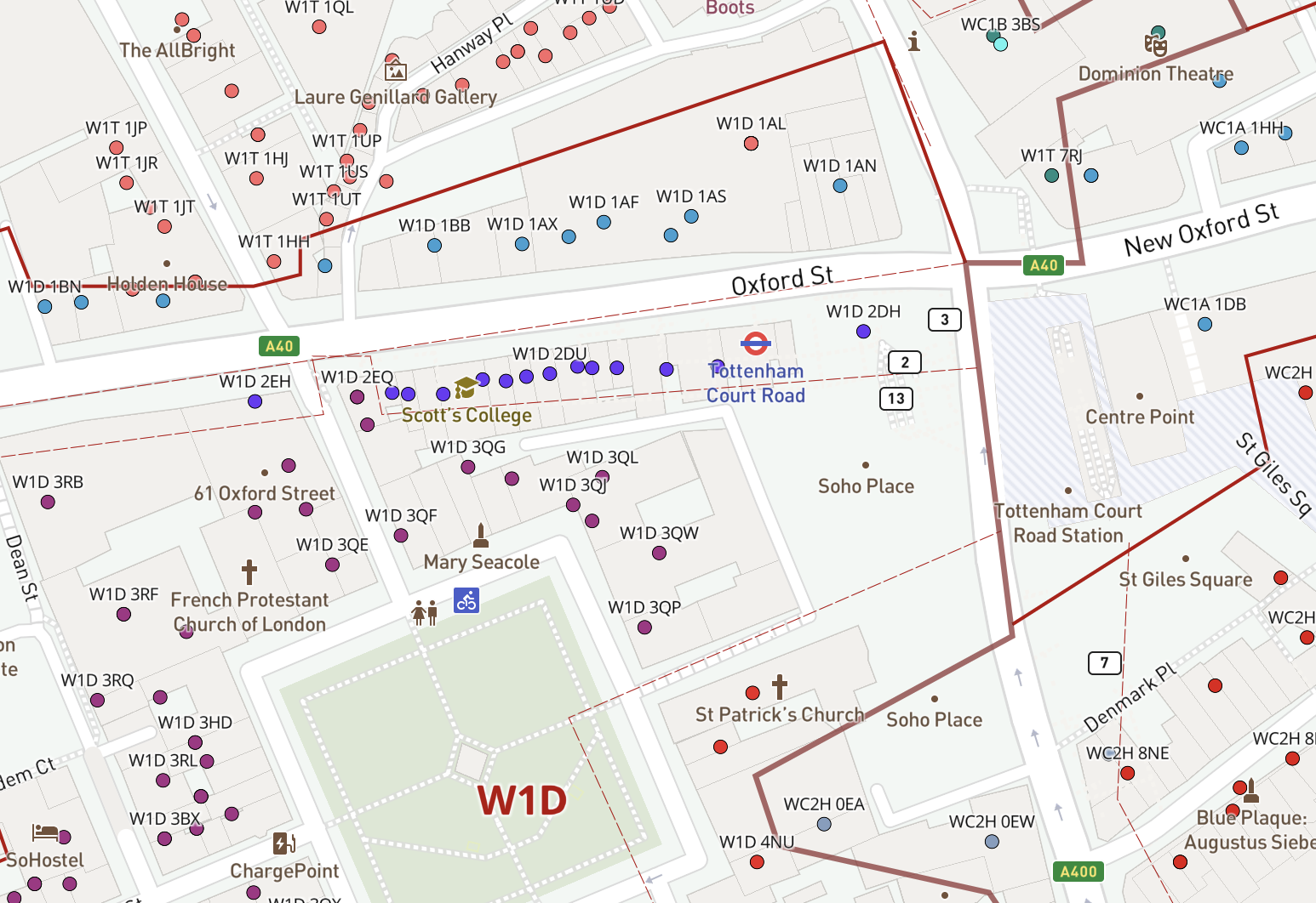 sample of dynamic central london postcodes