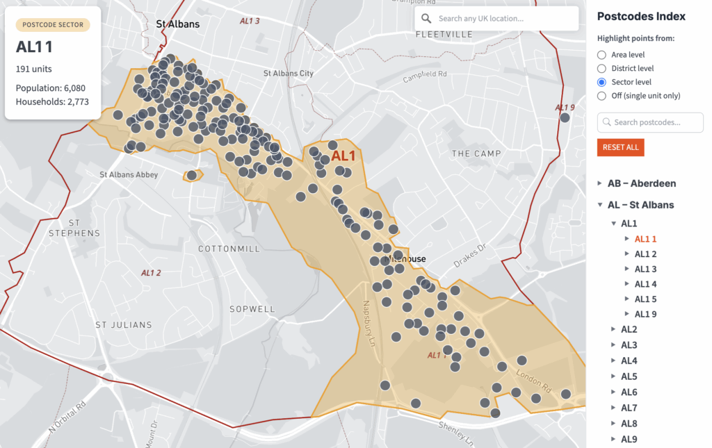 Dynamic postcodes with census data – Maproom