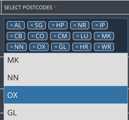 Select postcodes