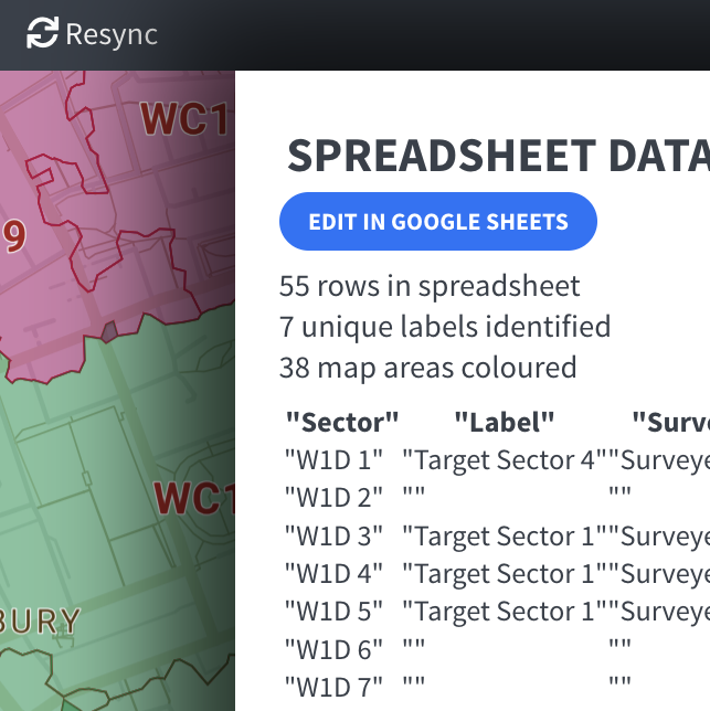 Spreadsheet data feed to an interactive online map