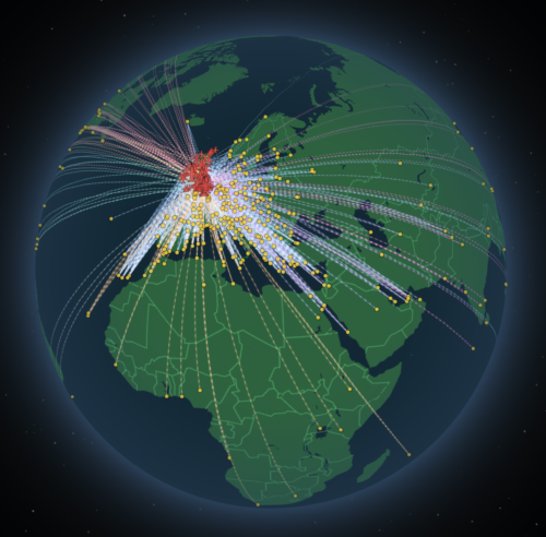 static preview of animated flight routes map