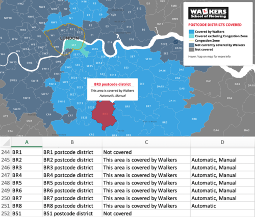 spreadsheet for postcode map data visualisation